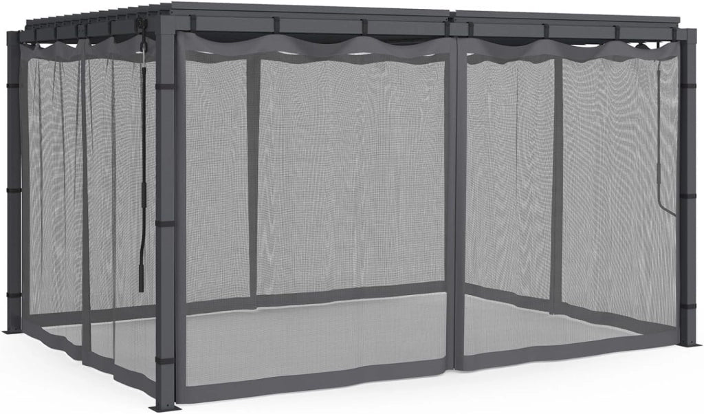 Set di 4 zanzariere per pergola bioclimatica 3x4 Grigio con Cerniera + Ganci