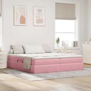 Letto con contenitore e materasso Rosa 200 x 200 cm Velluto