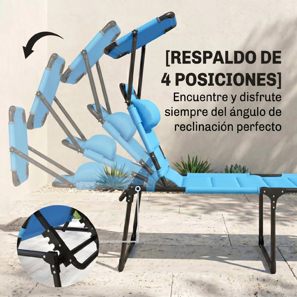Tumbona da giardino con braccioli e ombrellone regolabile ¨C zephmum ¨C azzurro 70x200x45 cm