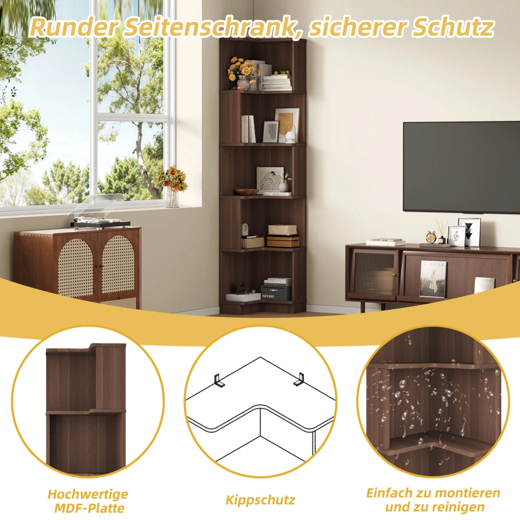 Libreria angolare con 5 ripiani e LED a colore variabile; design a L per studio; 63.5×45×175 cm; marrone