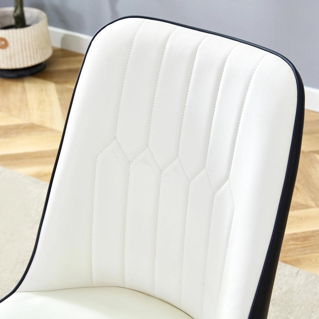 Sedia da pranzo con schienale ergonomico in PU e gambe metalliche antiscivolo Bianco nero