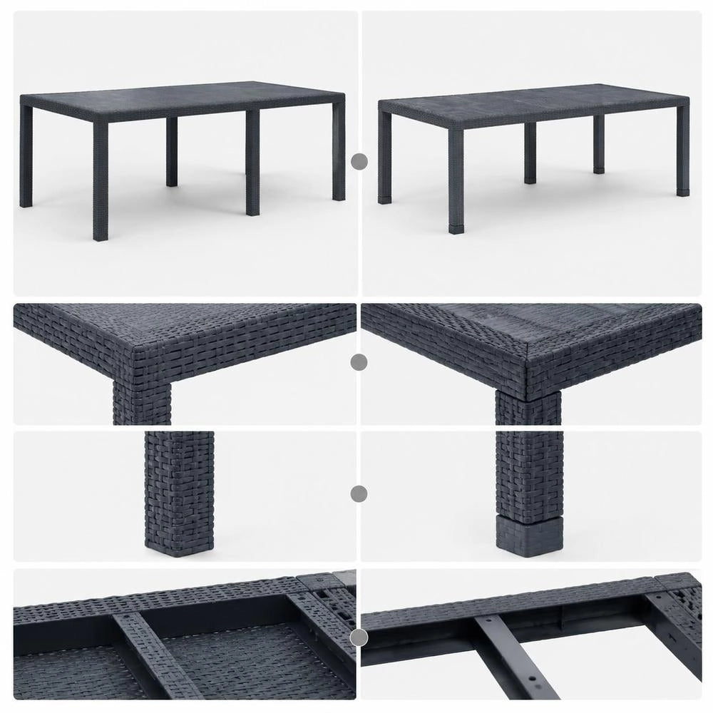 Garden Table Anthracite 220x90x72 Cm Plastic Rattan Look