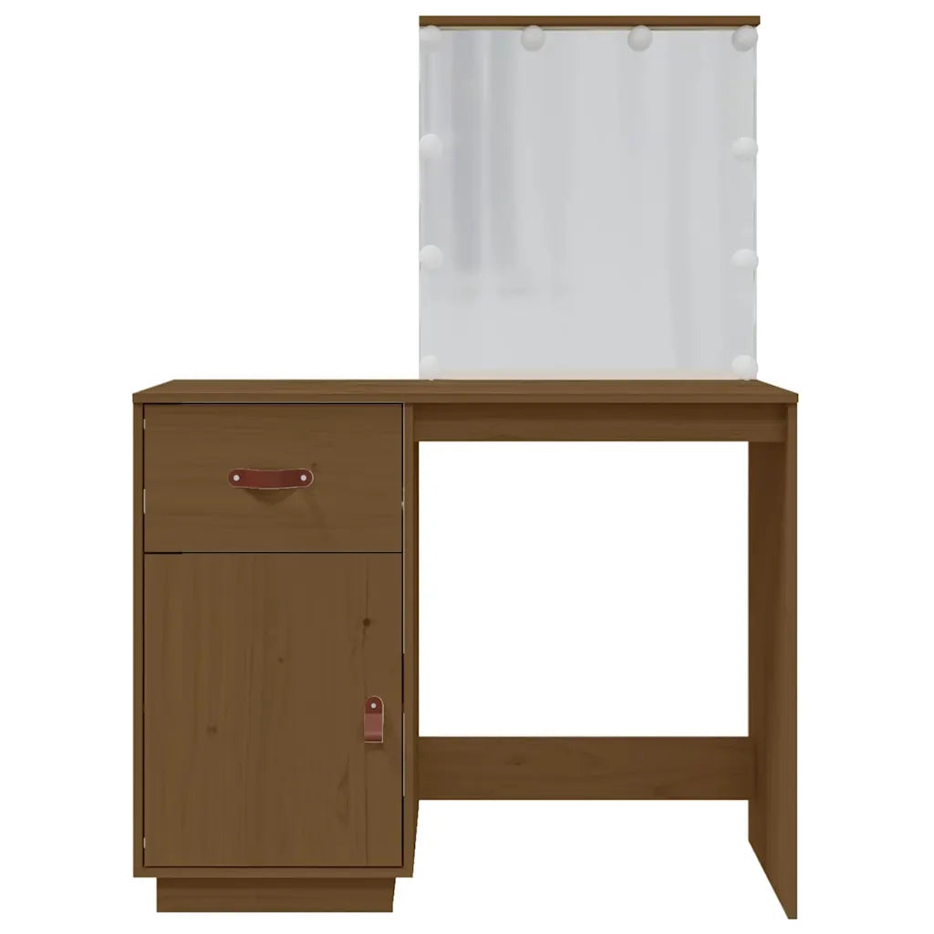 Toeletta | Tavolo da Trucco con LED ambra 95x50x133,5cm in Legno Massello di Pino