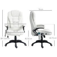 Sedia da Ufficio Massaggiante e Regolabile con Telecomando, in Tessuto Teddy, 67x74x107-116 cm, Bianco