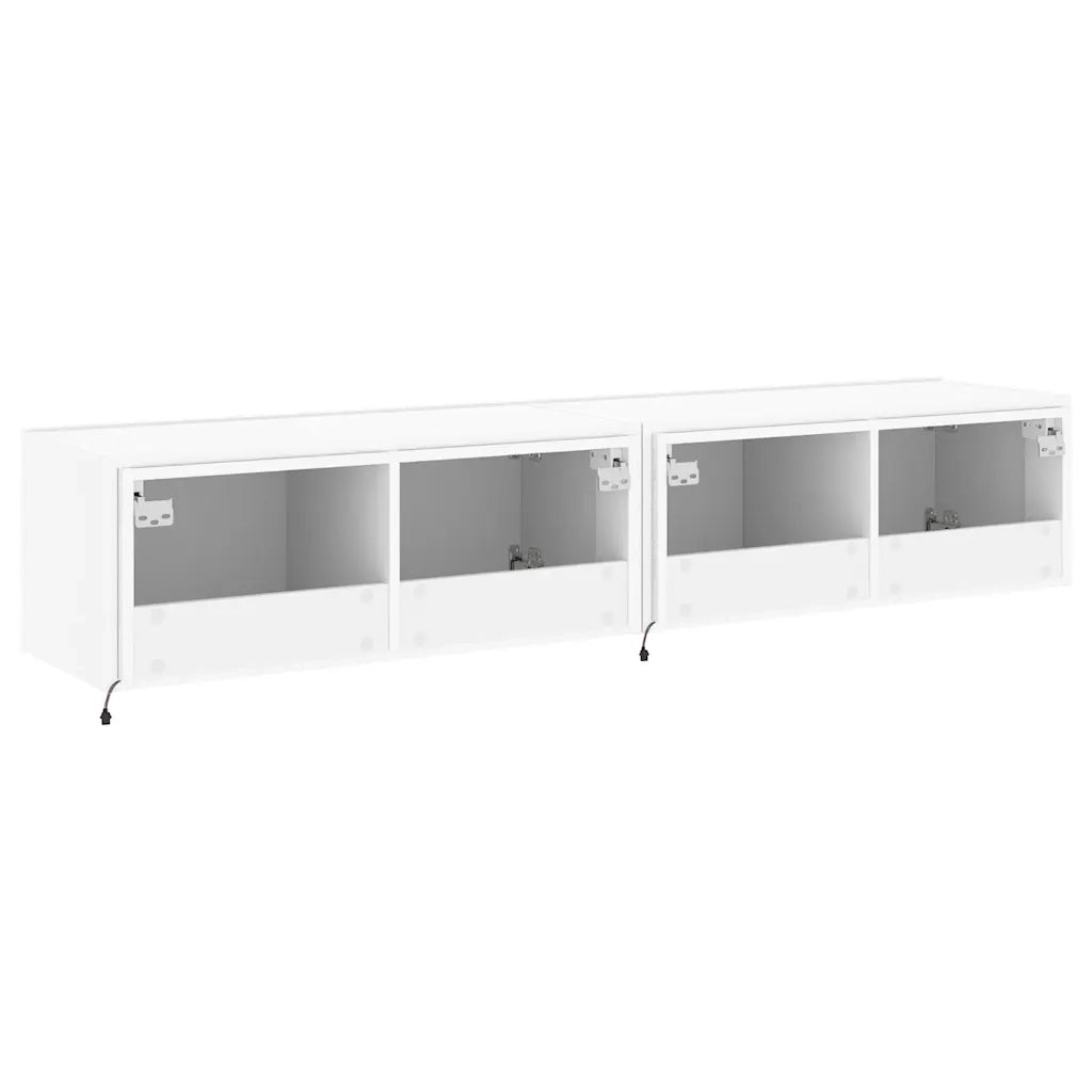 Mobili TV a Parete con Luci LED 2pz | Armadietto TV | Mobile Porta TV Bianchi 80x35x31 cm