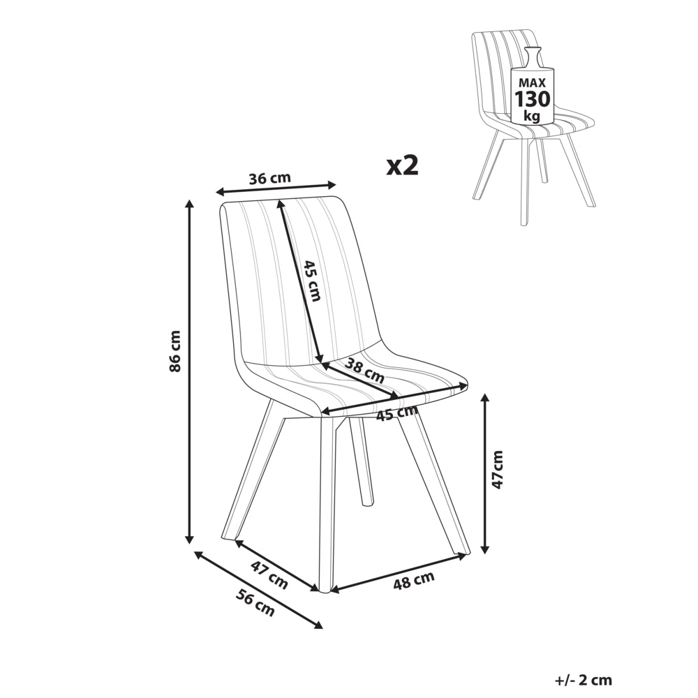 Set di 2 Sedie da Pranzo Tessuto tortora e Gambe in Legno Imbottitura verticale Schienale curvo