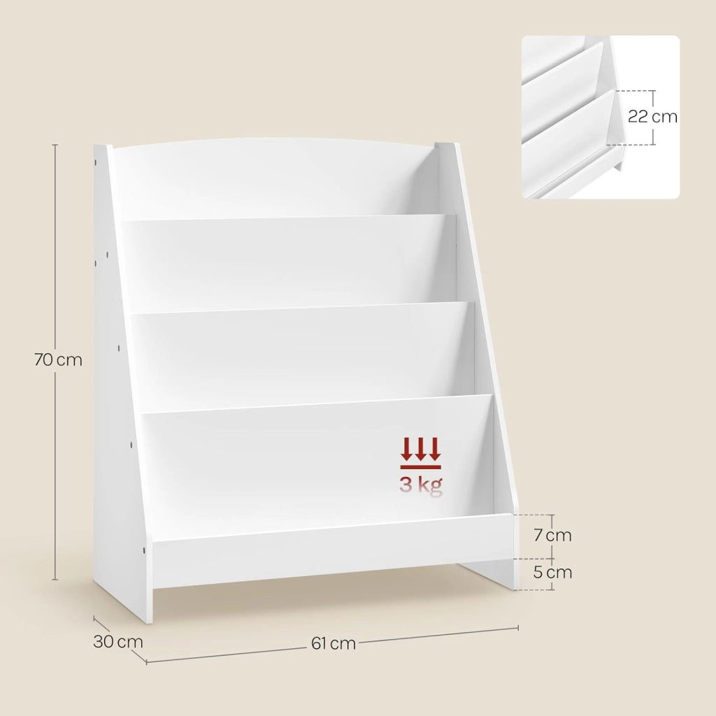 Scaffale Portagiochi Bambini con 4 Scomparti Aperti, Libreria Montessoriana in MDF con Antiribaltamento, 61 x 30 x 70 cm, Bianco