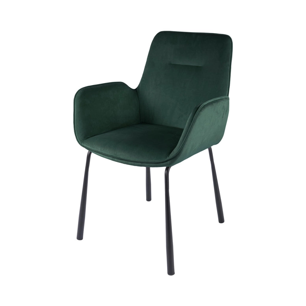 Sedia Eliot 100 con braccioli in velluto verde
