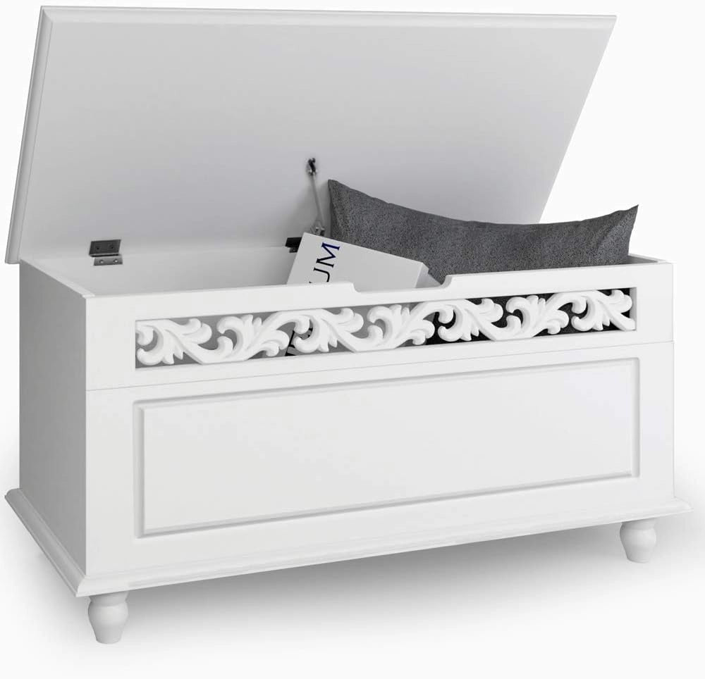 ® Cassapanca Shabby Contenitore Stile Country 80x40x48cm Baule in Legno Bianco Box Contenitore Salvaspazio Arredamento Casa Arredo Salotto Mobiletto Multiuso Spazioso Coperchio Ribaltabile