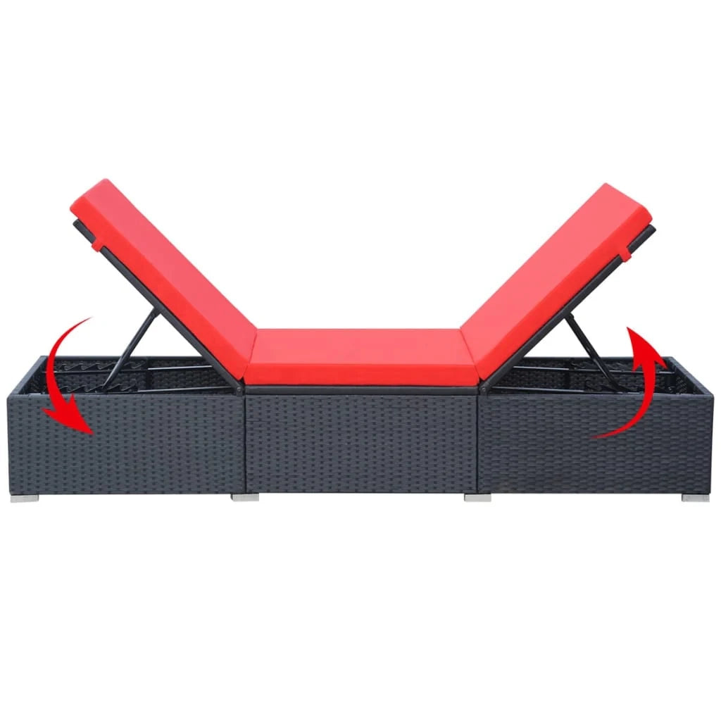 Lettino prendisole sedia a sdraio lettino prendisole letto da giardino mobili da esterno per patio con cuscino resina intrecciata nera 02_0012521