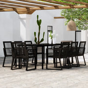 Set da Pranzo per Giardino 9 pz con Cuscini Nero cod mxl 44339