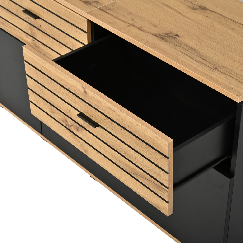Mobile porta TV con 3 cassetti e 2 ante, 3 vani interni, per soggiorno, per tv fino a 65 pollici, 168 × 38 × 59 cm