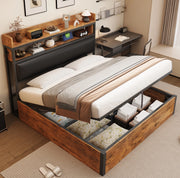 Letto matrimoniale 180x200 cm con contenitore idraulico; USB; testiera imbottita; nero