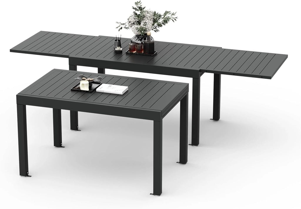 Tavolo da pranzo allungabile 130 X 80 X 75 Cm, tavolo da balcone in alluminio, resistente alle intemperie, allungabile fino a 260 cm, gambe regolabili, Grigio scuro