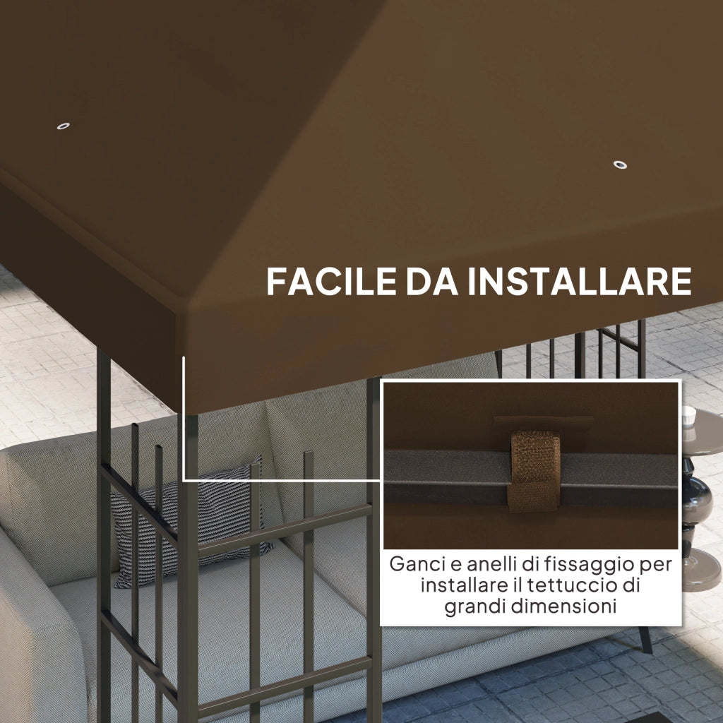Copertura per Gazebo da Giardino 3x3 m in Tessuto Oxford 600D con Fori di Drenaggio, Marrone