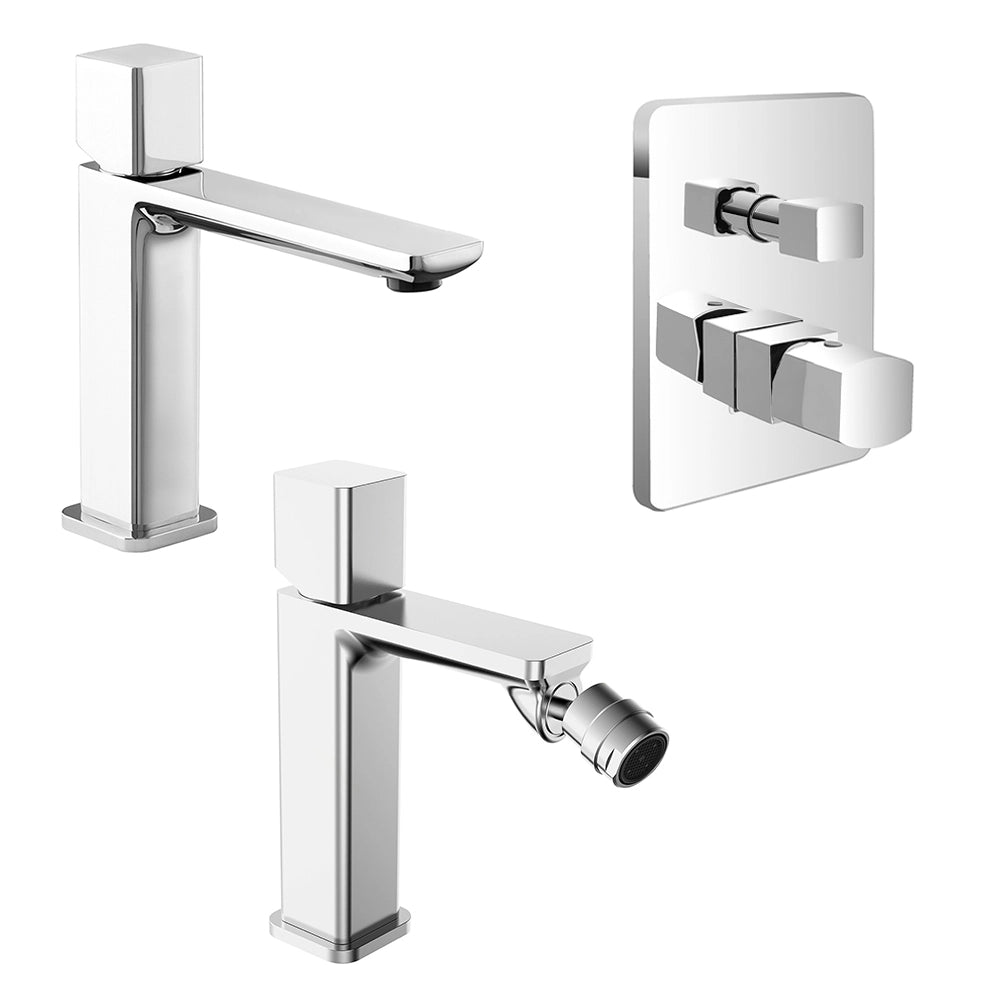 Set di rubinetti lavabo bocca lunga bidet e doccia con deviatore in ottone Lotus