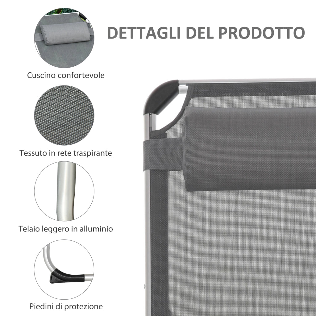 Sdraio Pieghevole con Poggiatesta e Schienale Regolabile ¨C Zephmum ¨C Alluminio Grigio 60x165x76cm