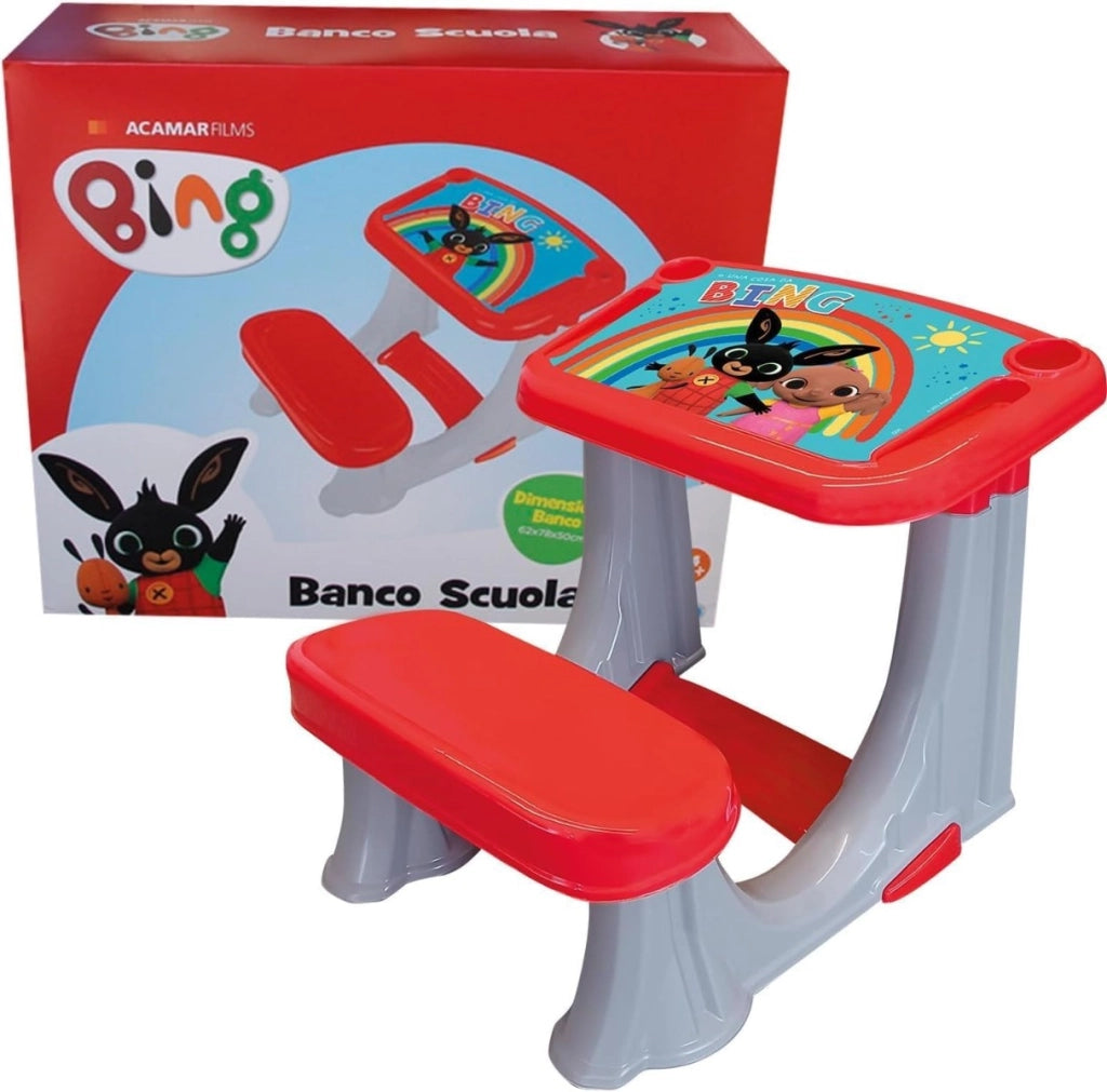 Banco Scuola Bambini 2 Anni Bing Con Sedia Rosso Scrivania Gioco Studio per Bambini Sgabello Struttura Plastica Dura Mul