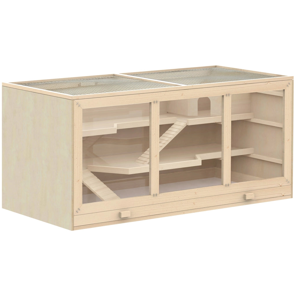 Gabbia per Criceti in Legno 3 Livelli con Scala e Ripiano ¨C zephmum ¨C 115x57x55 cm Naturale