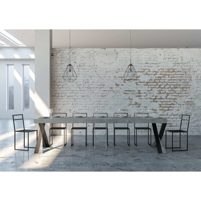 Consolle allungabile 90x40/300 cm Diago Premium telaio Antracite - Cemento