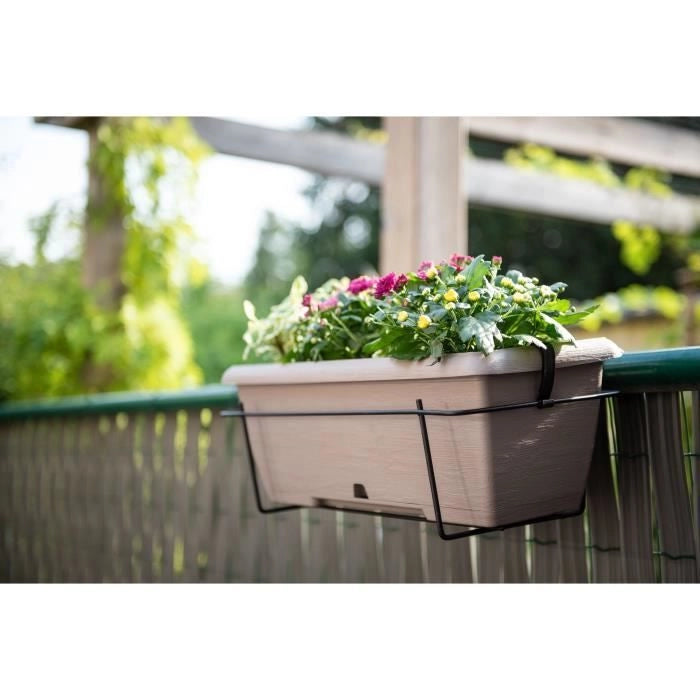 Kit fioriera con supporto in metallo e vassoio integrato - GARDEN ID Teramo - Tortora 50 cm - Effetto pietra - Riciclato/riciclabile