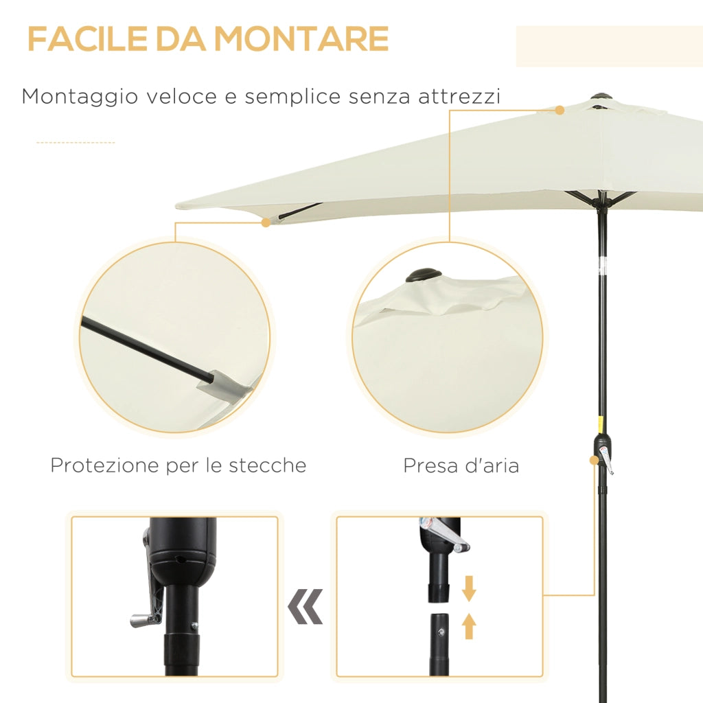 Ombrellone da giardino rettangolare ¨C Minimal ¨C Alluminio poliestere 200x300 cm bianco nero