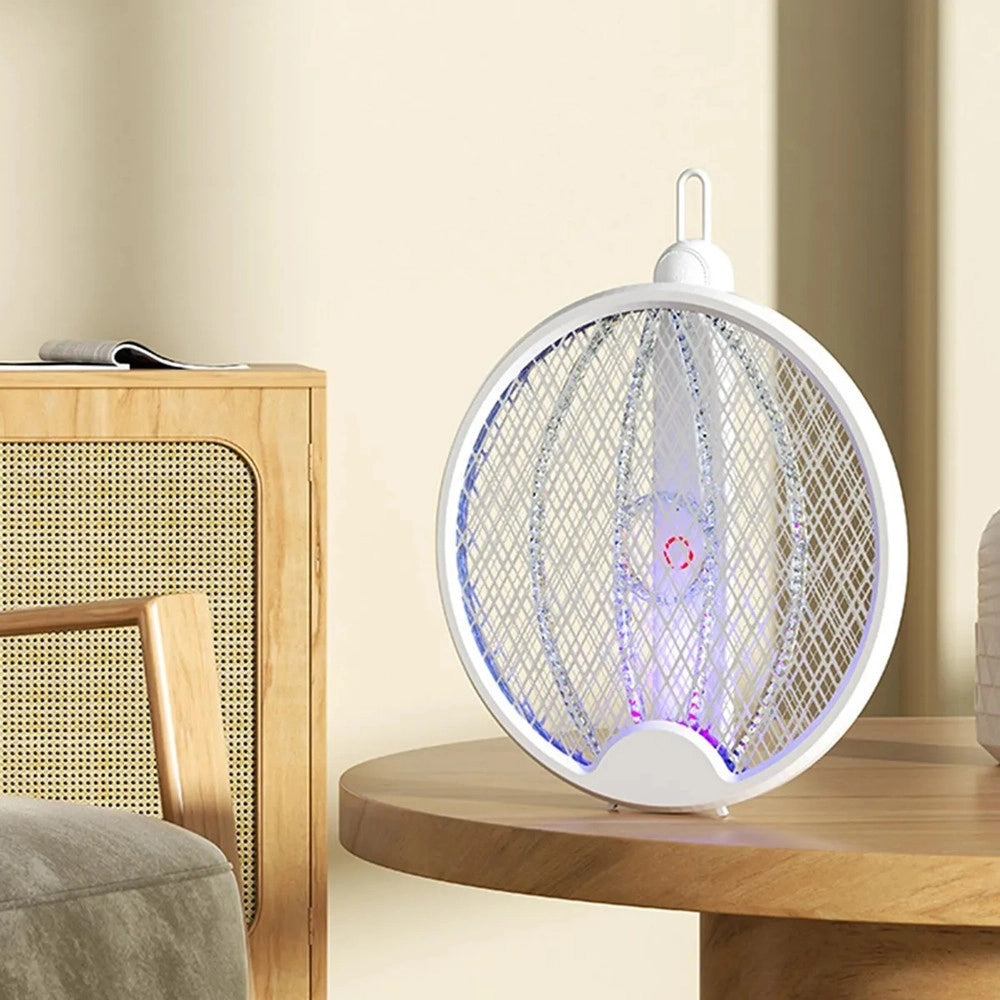 Trade Shop - Racchetta Elettrica Pieghevole Ricaricabile Trappola Zanzara Insetti 4 In 1 Con Luce Uv -