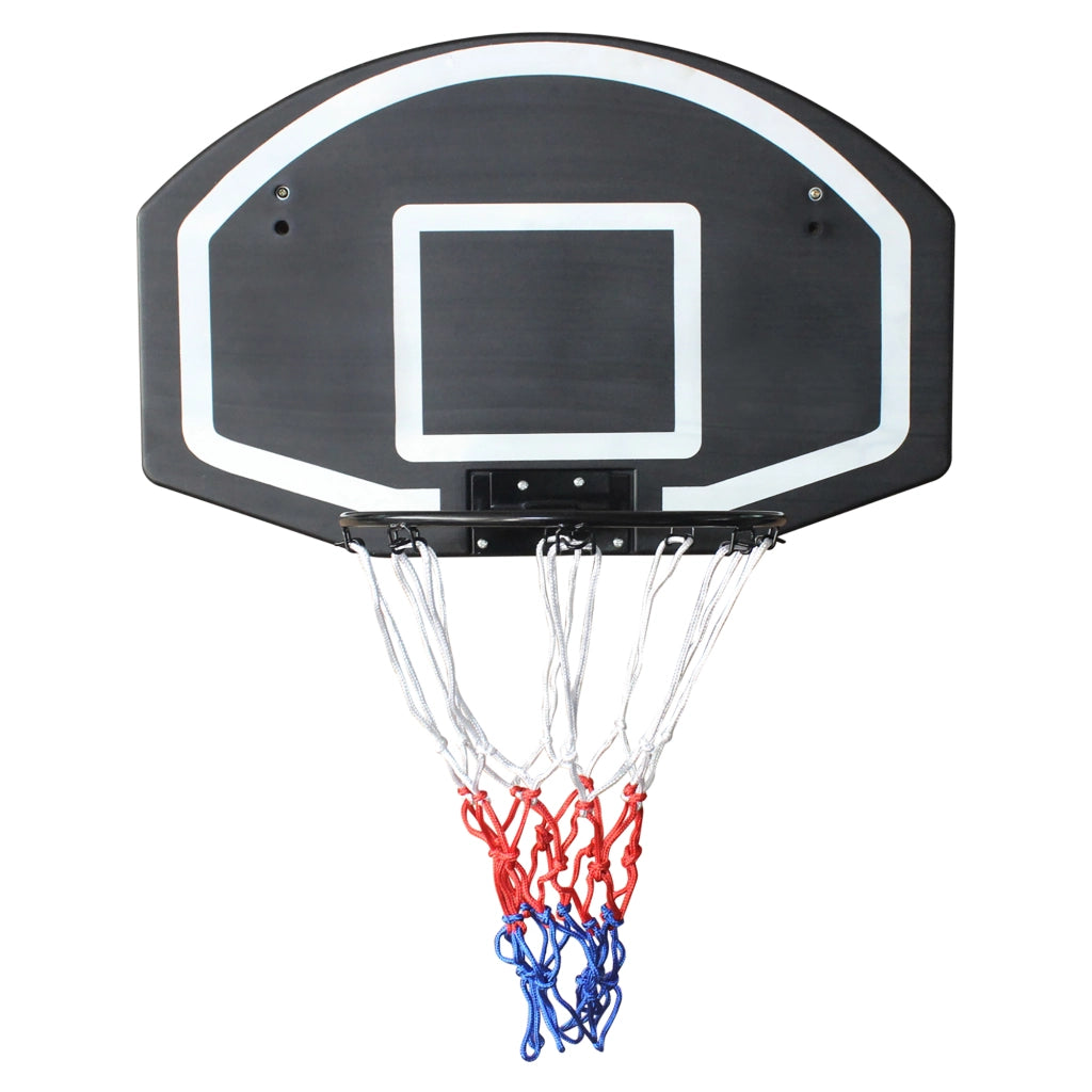 Area giochi canestro da basket da parete con tabellone in PE e struttura in ferro nero 72,39 × 45,72 cm
