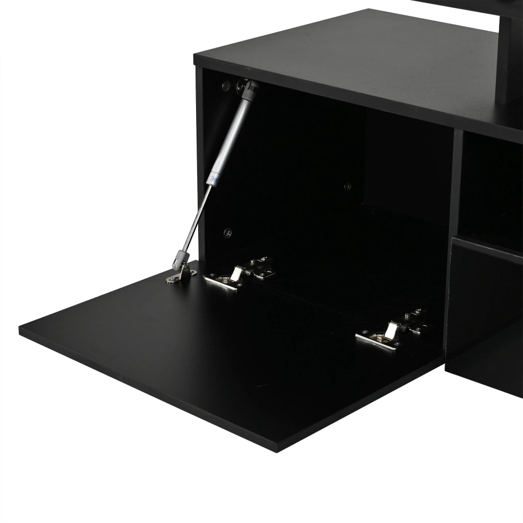 Mobile TV lucido nero 192x37x53 cm per TV fino a 85", con 3 ante, LED con controllo da app e ripiani aperti