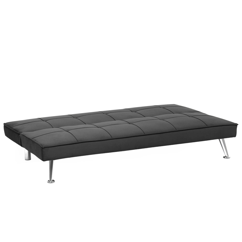 Divano Letto Grigio A 3 Posti Imbottito Trapuntato Gambe In Metallo Click Clack