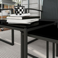 Set da Giardino Divano 2 Poltrone e 2 Tavolini Piano in Vetro   Nero