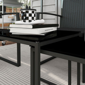 Set da Giardino Divano 2 Poltrone e 2 Tavolini Piano in Vetro   Nero