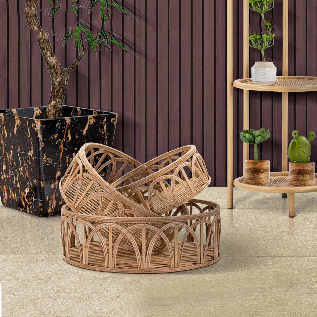 Famorite, Svuotatasche set da 3 in Rattan, Marrone
