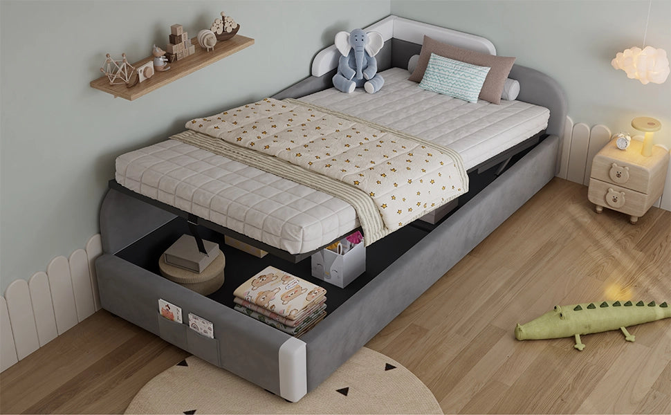 letto imbottito velluto grigio 90x200 cm