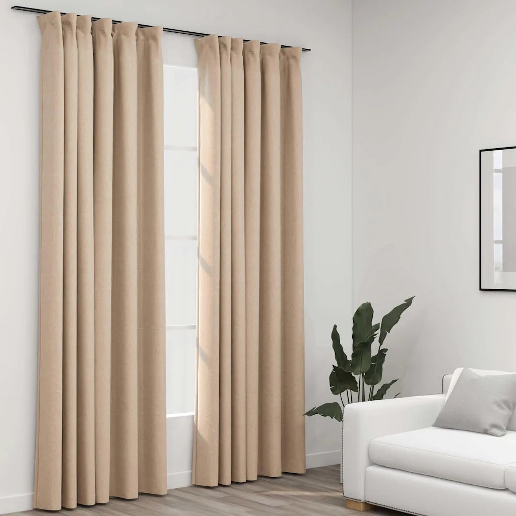 Tende Oscuranti | Tende Blackout con Ganci Effetto Lino 2 pz Beige 140x245 cm