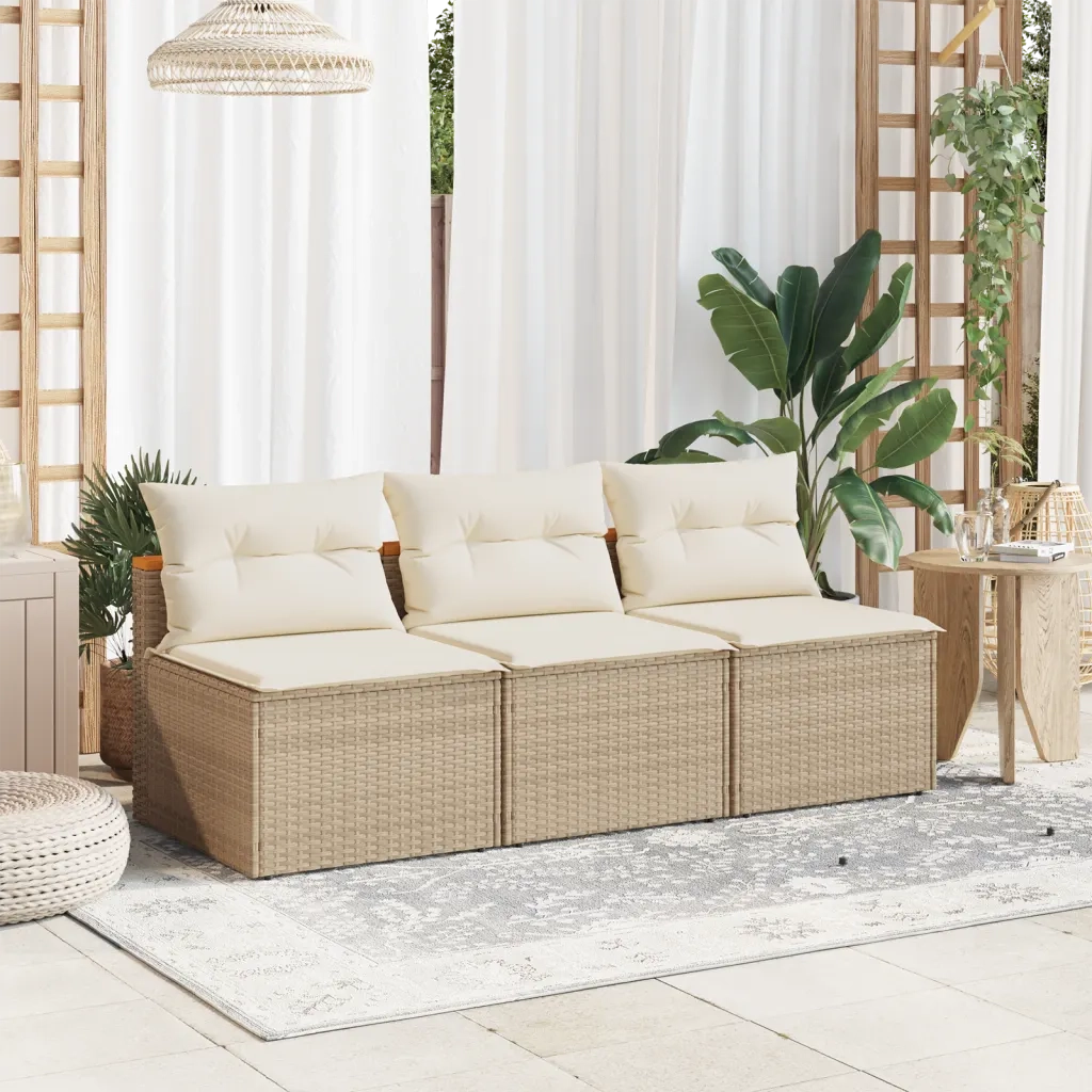 Divani Giardino Senza Braccioli con Cuscini 2 Beige Polyrattan 365834