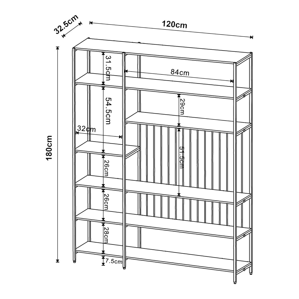 Scaffale da Terra Rælingen Libreria con Ripiani Aperti 180x120x33 cm Nero [en.casa]