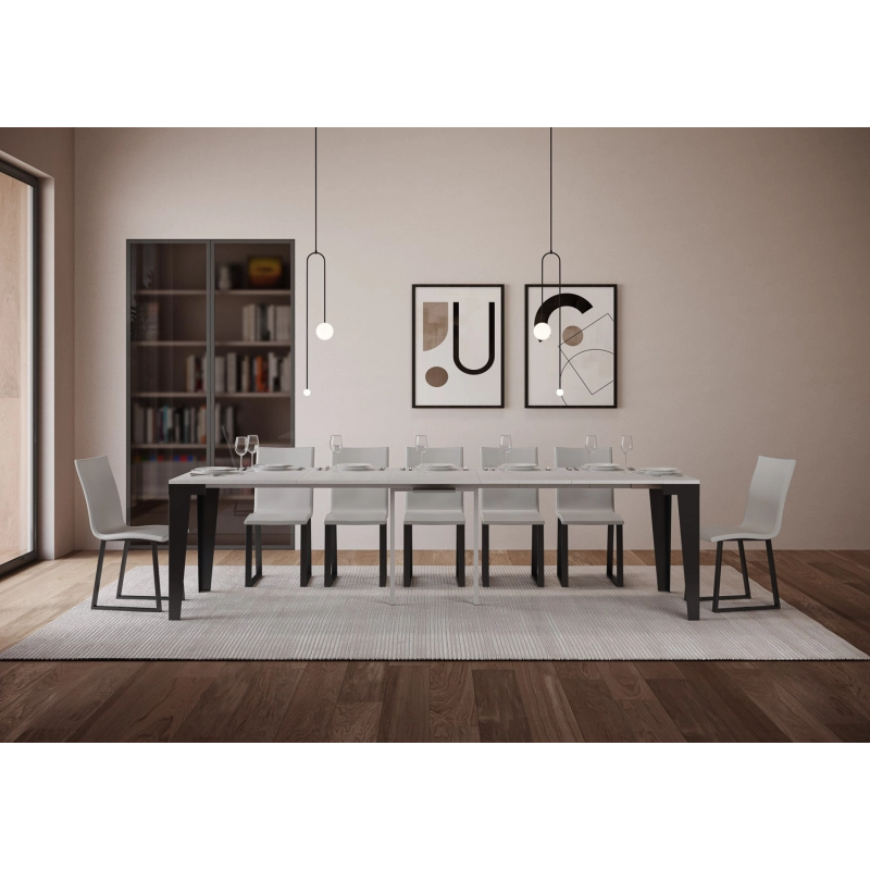 Consolle allungabile 90x40/300 cm Flame Evolution telaio Antracite - Bianco Frassino