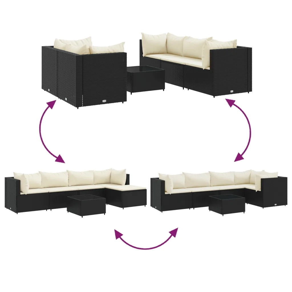 Set Mobili da Giardino 6 pz con Cuscini in Polyrattan Nero 3308016