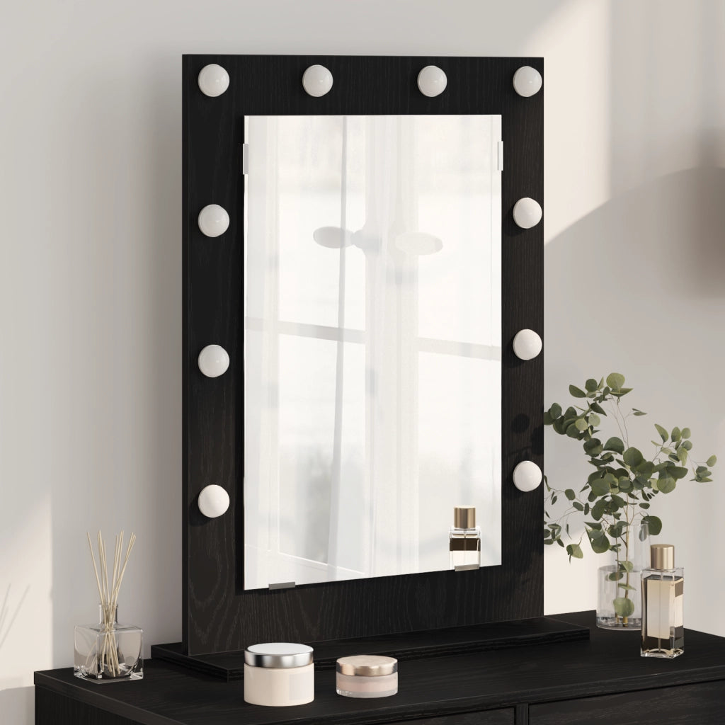 Specchio da vanitÃ  con luci LED Nero Rovere 70x50x18 cm