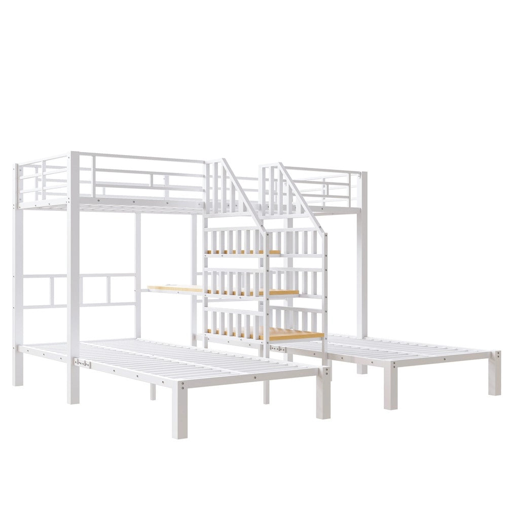 Letto a Castello 3 Posti con Scrivania e Ripiani ¨C Xylo ¨C Bianco, 90x200, LED, USB