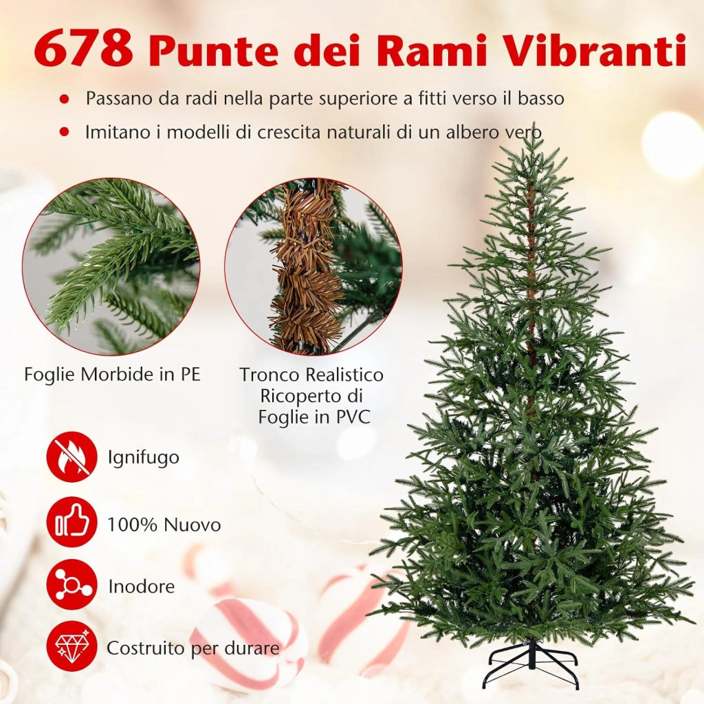 Albero di Natale Artificiale Pre-illuminato 210 cm, Albero di Natale con 300 Luci LED Calde e Multicolori, 11 Modalità, 678 Rami PVC e PE, Base Metallica Pieghevole (210 cm)