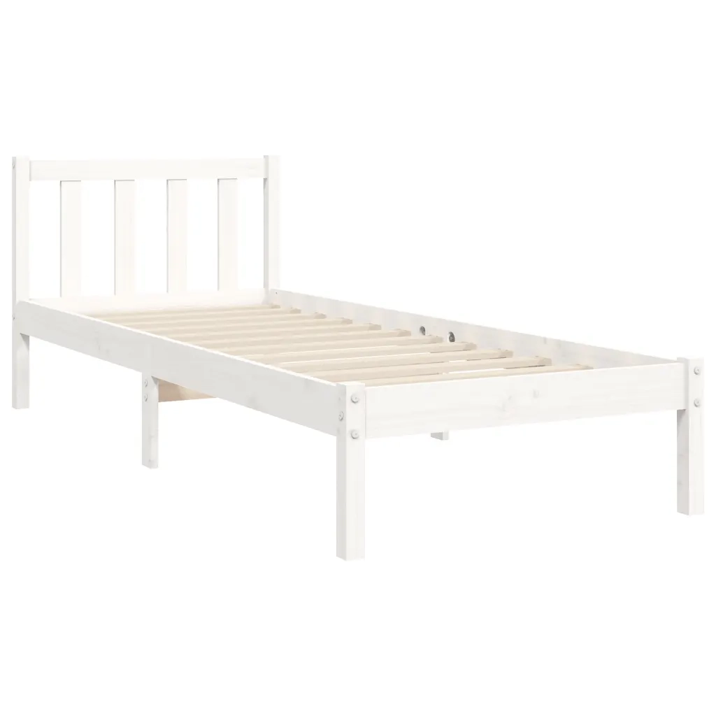 Giroletto con Testiera-Struttura Letto con testiera Bianco Single in Legno Massello 315186