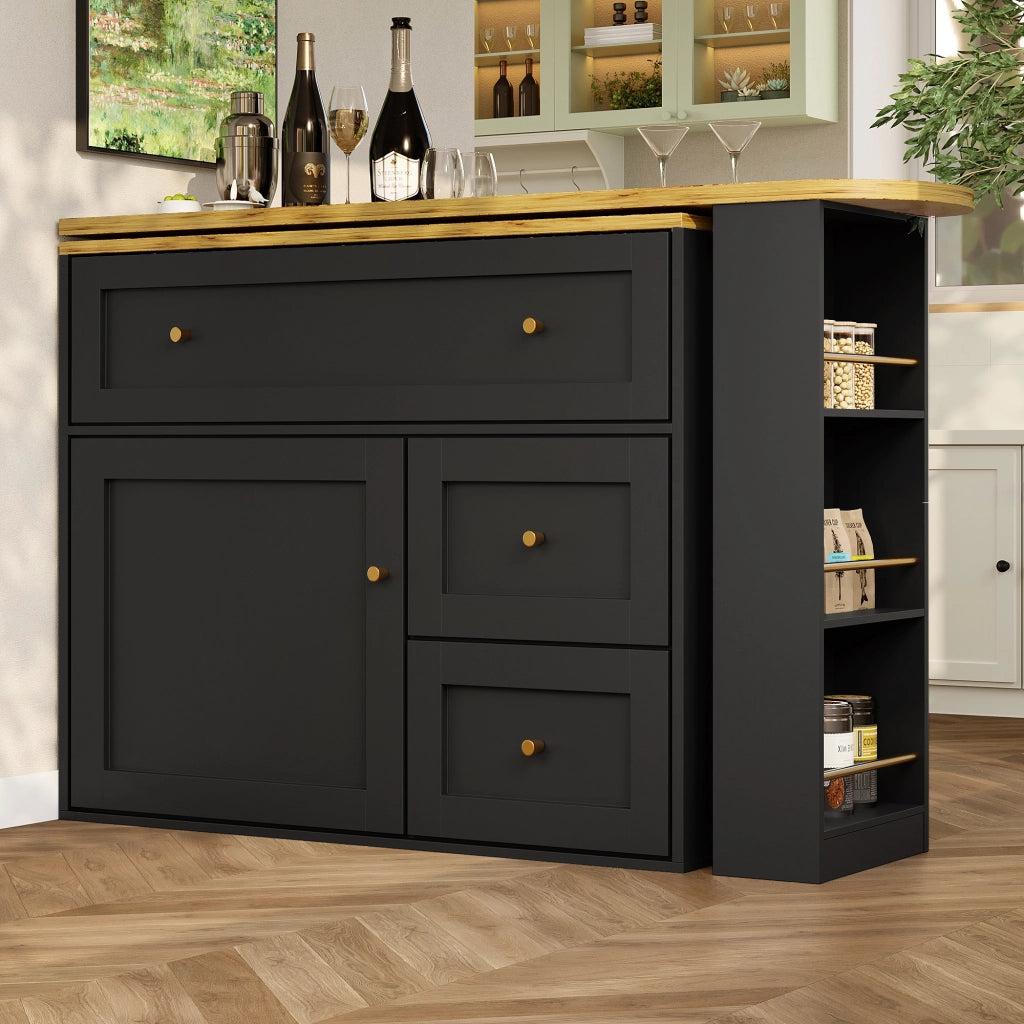 Tavolo da Pranzo Allungabile con Contenitore; 2 Cassetti a Ribalta e Piano Girevole; in MDF e Metallo; 138x39x105 cm; Nero