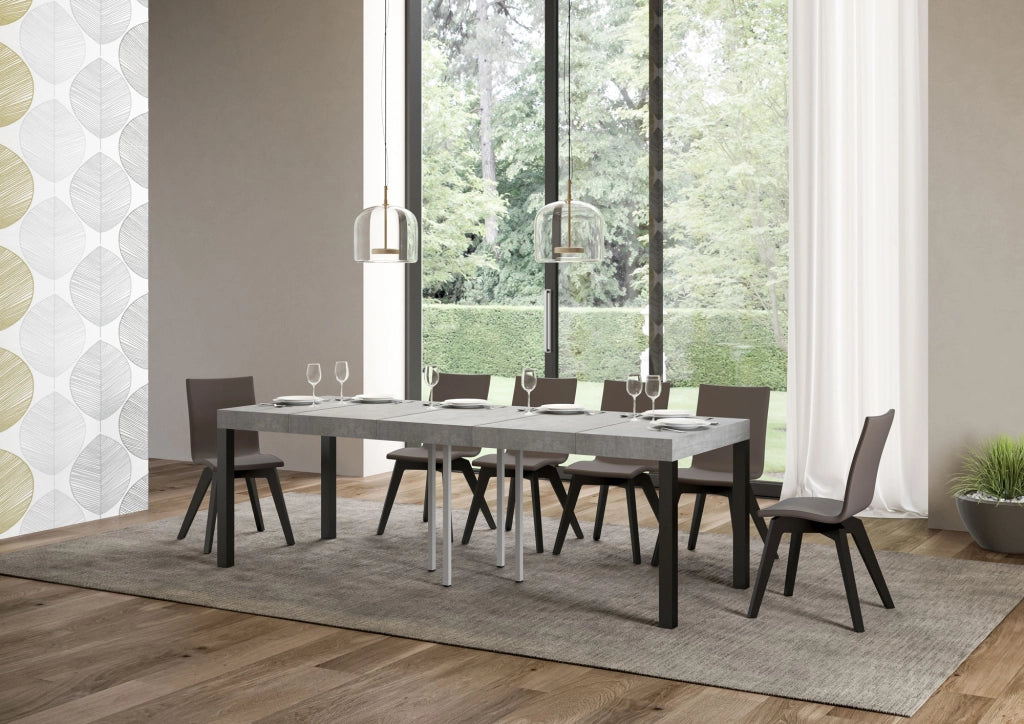 Tavolo allungabile 90x90/246 cm EveryX Premium Cemento telaio Antracite
