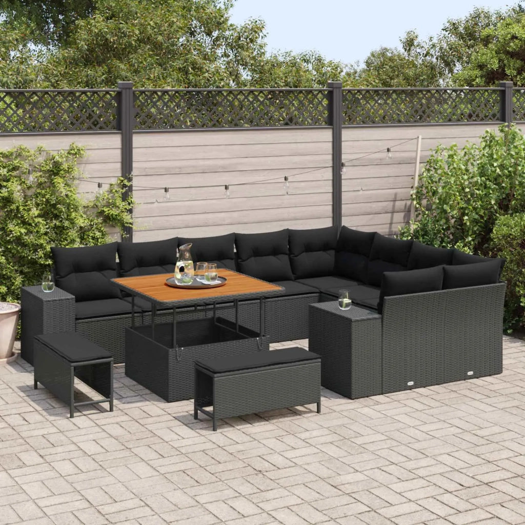 Set Divano da Giardino con cuscino con cuscino 12 pcs Nero 3363984