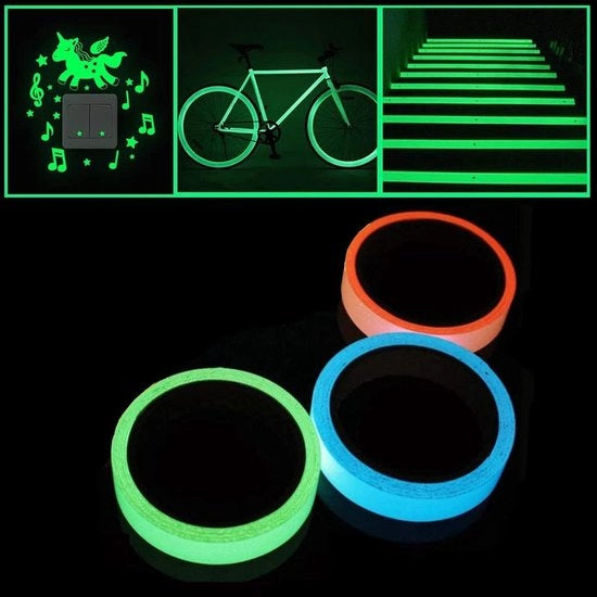 Tape Fluorescente - 10mm x 5m - Impermeabile - Resistente ai Sollecitazioni - Per Decorazioni - Sicuro per Ogni Superficie - Materiali PET di Alta Qualità - Adesivo con Proprietà Luminose