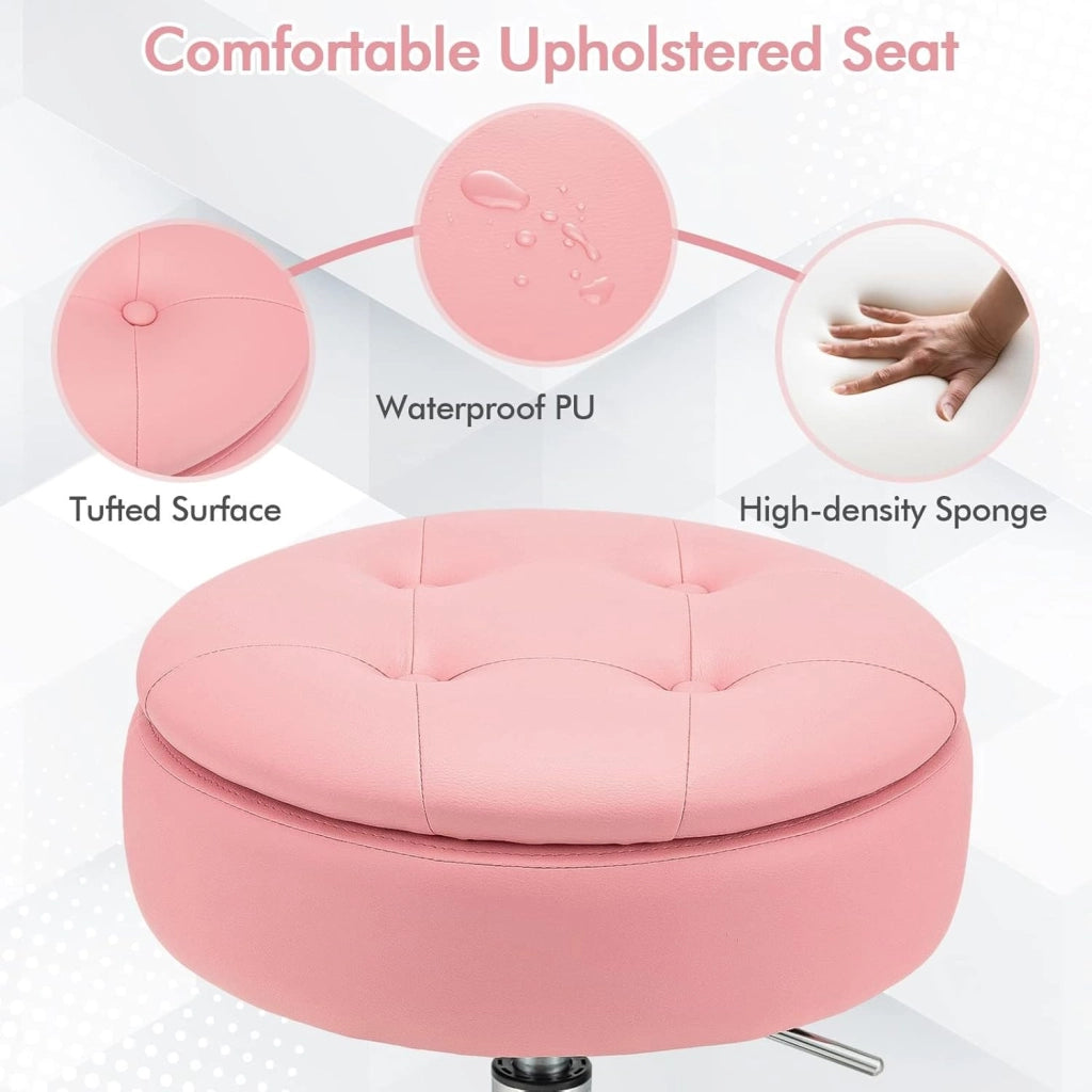 Sgabello Girevole a 360° con Ruote, 51-66 cm Altezza Regolabile Sedia da Lavoro, per Camera da Letto, Soggiorno, Bar, 3 Colori