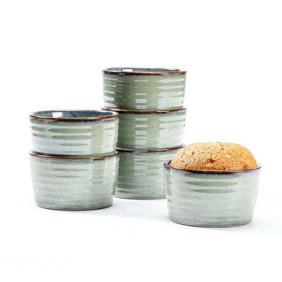 Set di Piatti a Cottura per Soufflé da 6 pezzi - 240ml - Verde - Resistente al Forno - Ideale per Pudding e Custard - Adatto per 6 persone