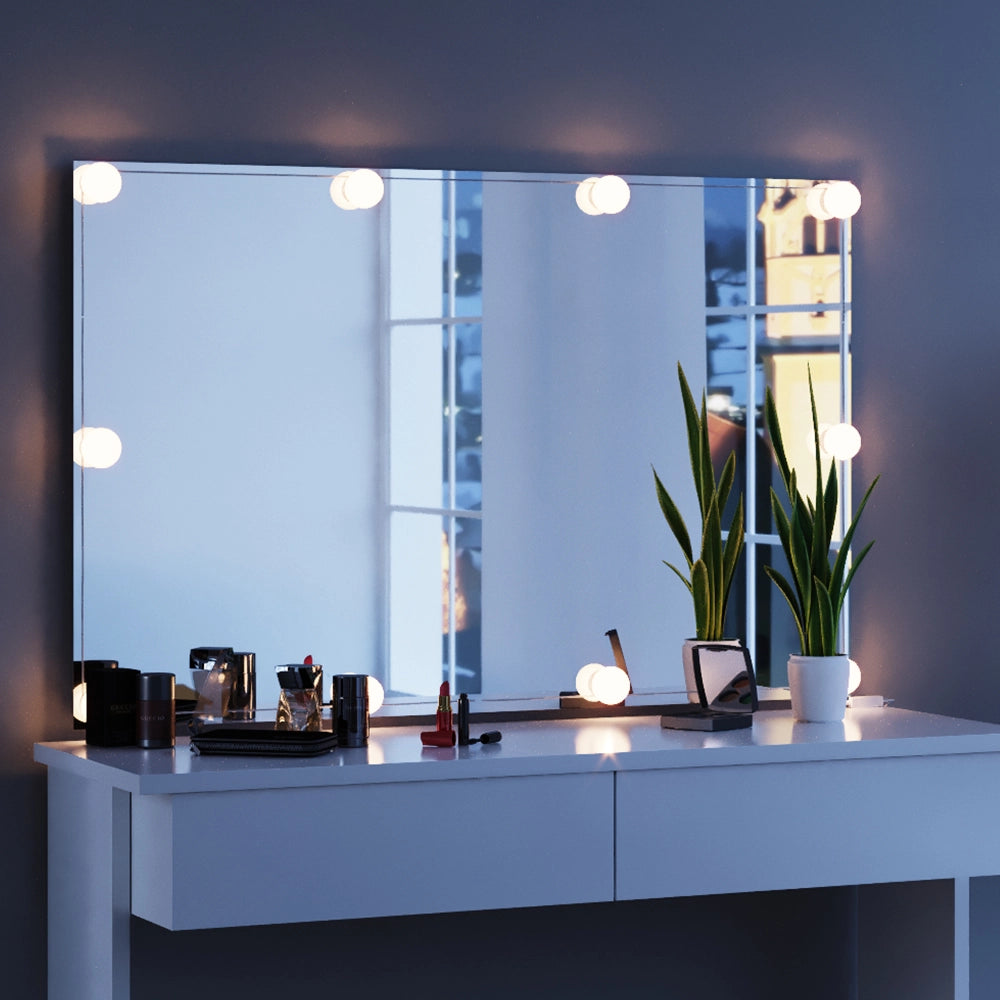 Vicco Tavolo da toeletta Bianco 120 cm con illuminazione LED e sgabello